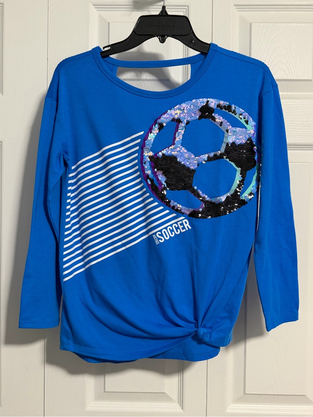 Justice Blue Long-Sleeve Soccer Sequin Top